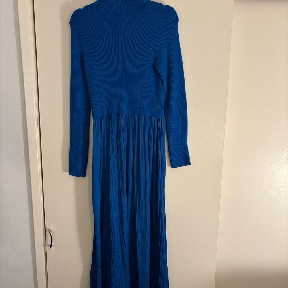 Anthropologie Blue Pleated Long Sleeve Dress